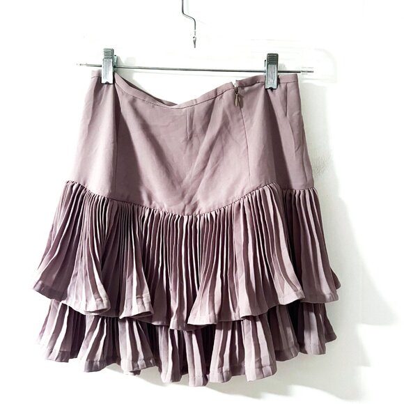 BCBGMAXAZRIA Ruffle NIMA Mini Pleated Flirty Skate Skirt Size 0 Hazelnut - Picture 4 of 12
